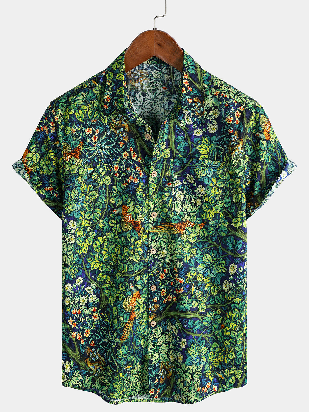 Men's Tropical Green Botanical Cotton Hawaiian Shirt