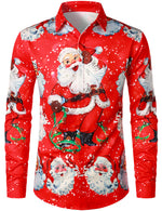 Bundle Of 2 | Men's Vintage Funny Christmas Santa Black Holiday Party Long Sleeve Shirts
