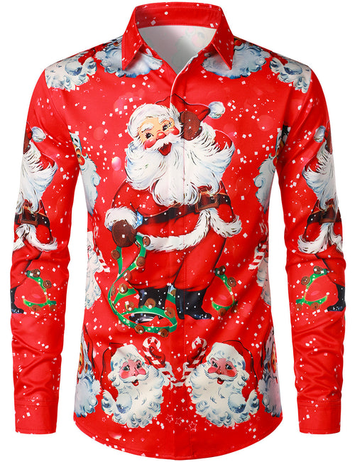Bundle Of 2 | Men's Christmas Themed Santa Claus Xmas Costume Funny Long Sleeve Shirts