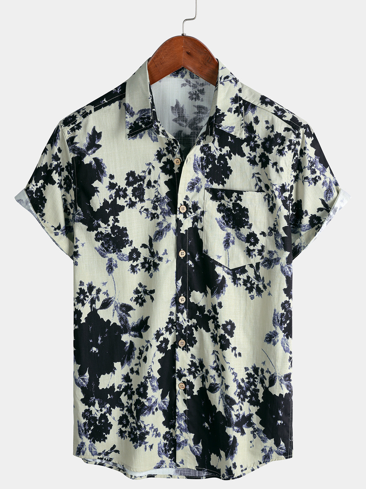 Men's Short Sleeve Ink Wash Floral Cotton Resort Shirt