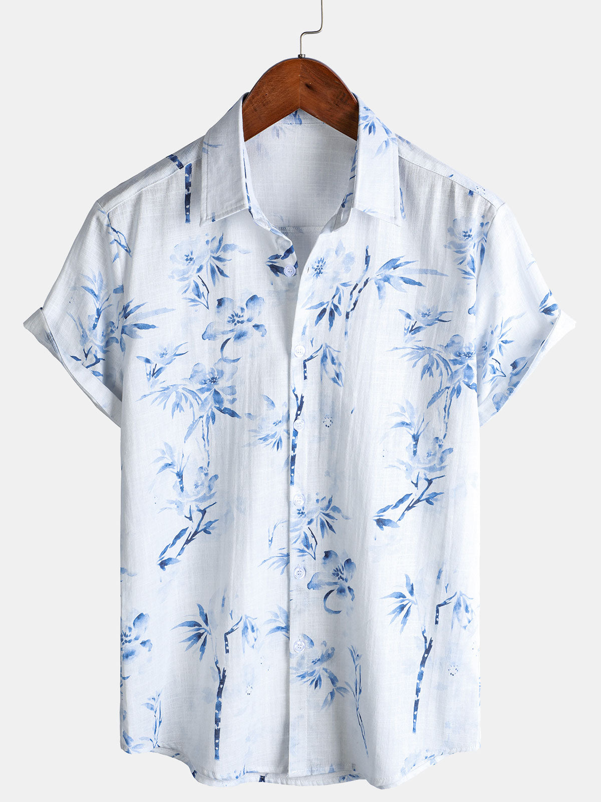Men's Elegant Blossom Print Casual Short Sleeve Shirt