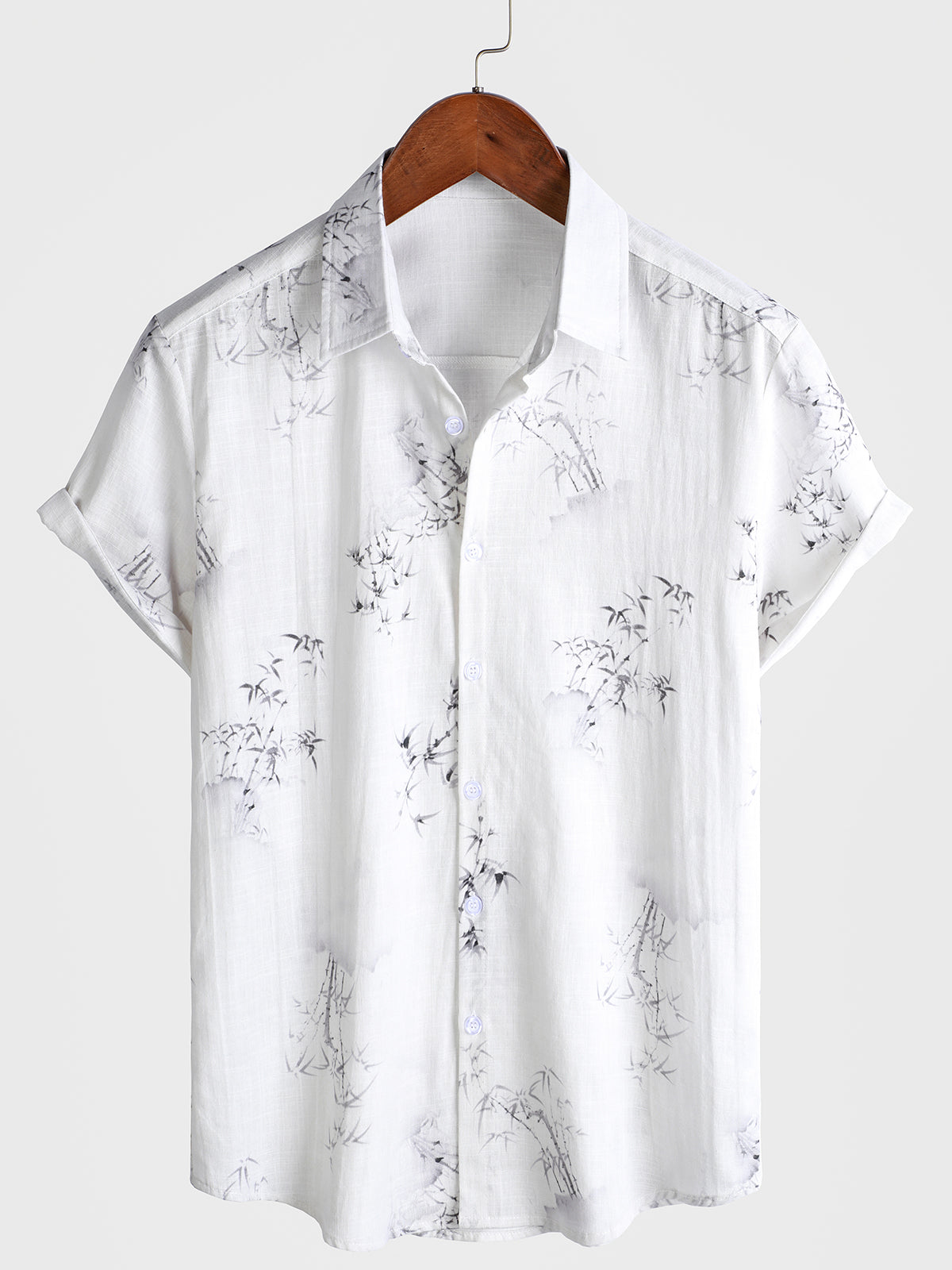 Men's Bamboo Print Casual Short Sleeve Shirt