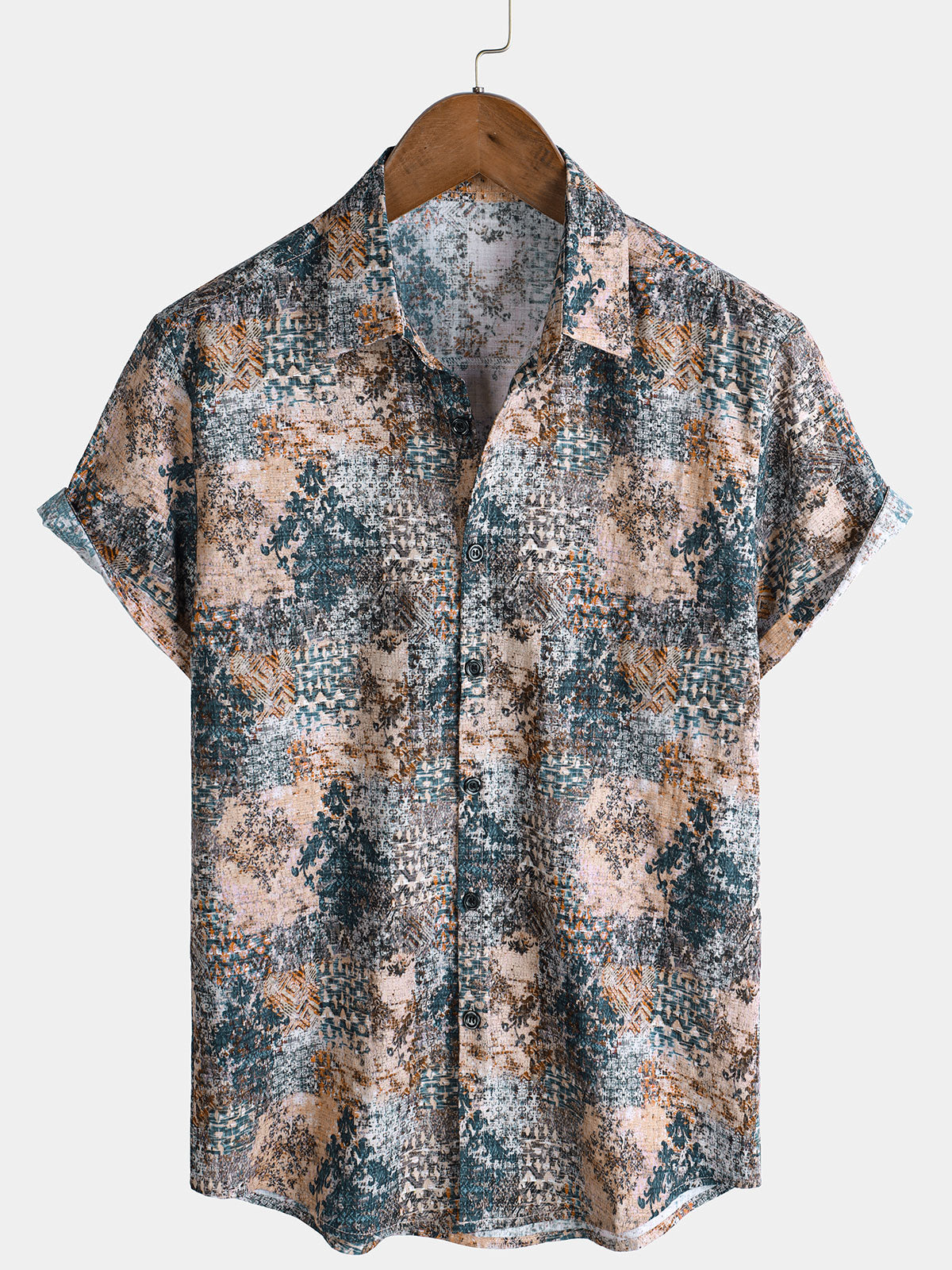 Men's Vintage Print Retro Boho Short Sleeve Vacation Shirt
