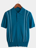 Men's Knit Casual Vintage Short Sleeve Striped Golf Polo Shirt