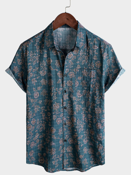 Men's Vintage Floral Breathable Cotton Short Sleeve Shirt