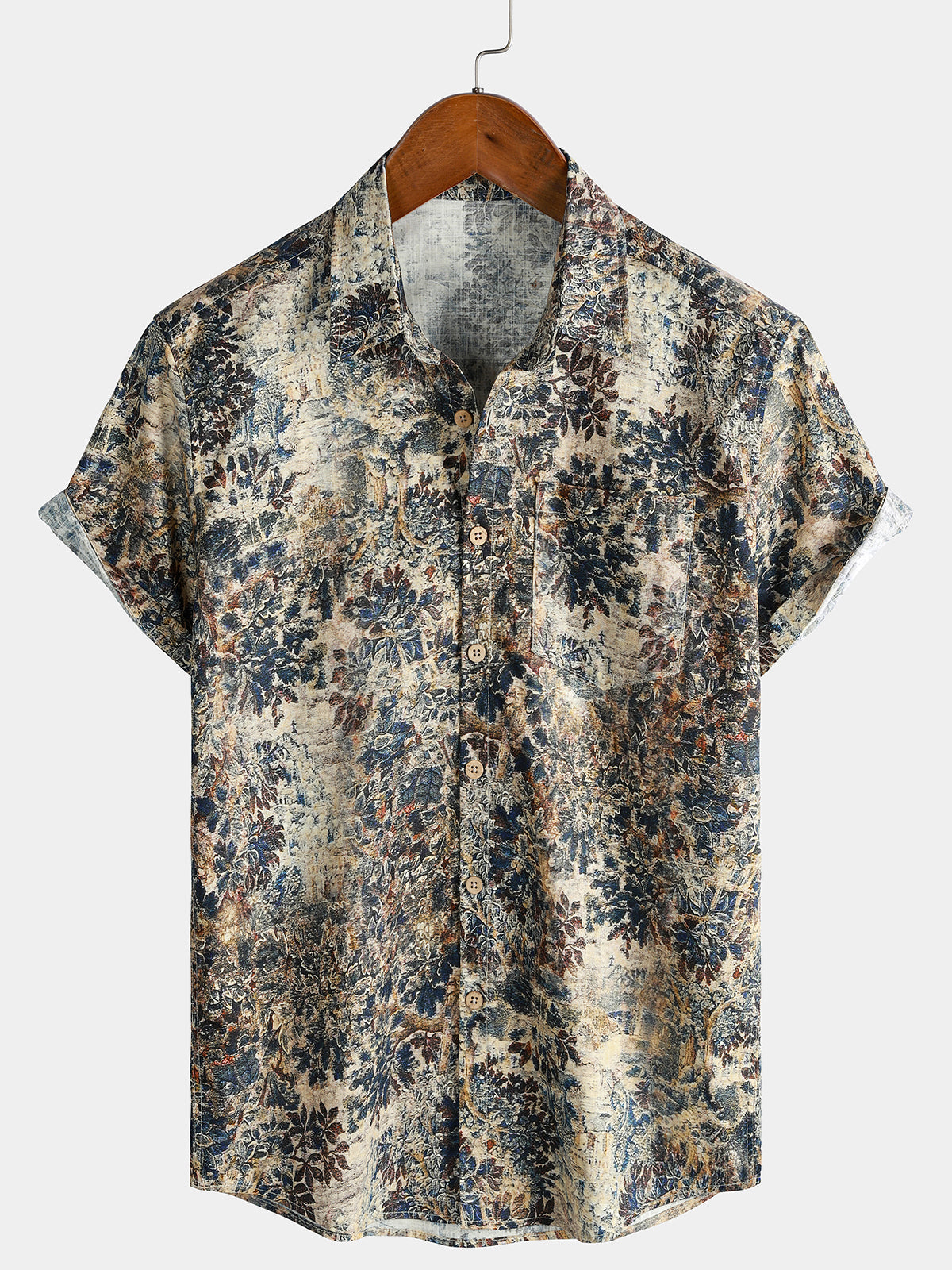 Men's Retro Short Sleeve Breathable Cotton Vacation Shirt