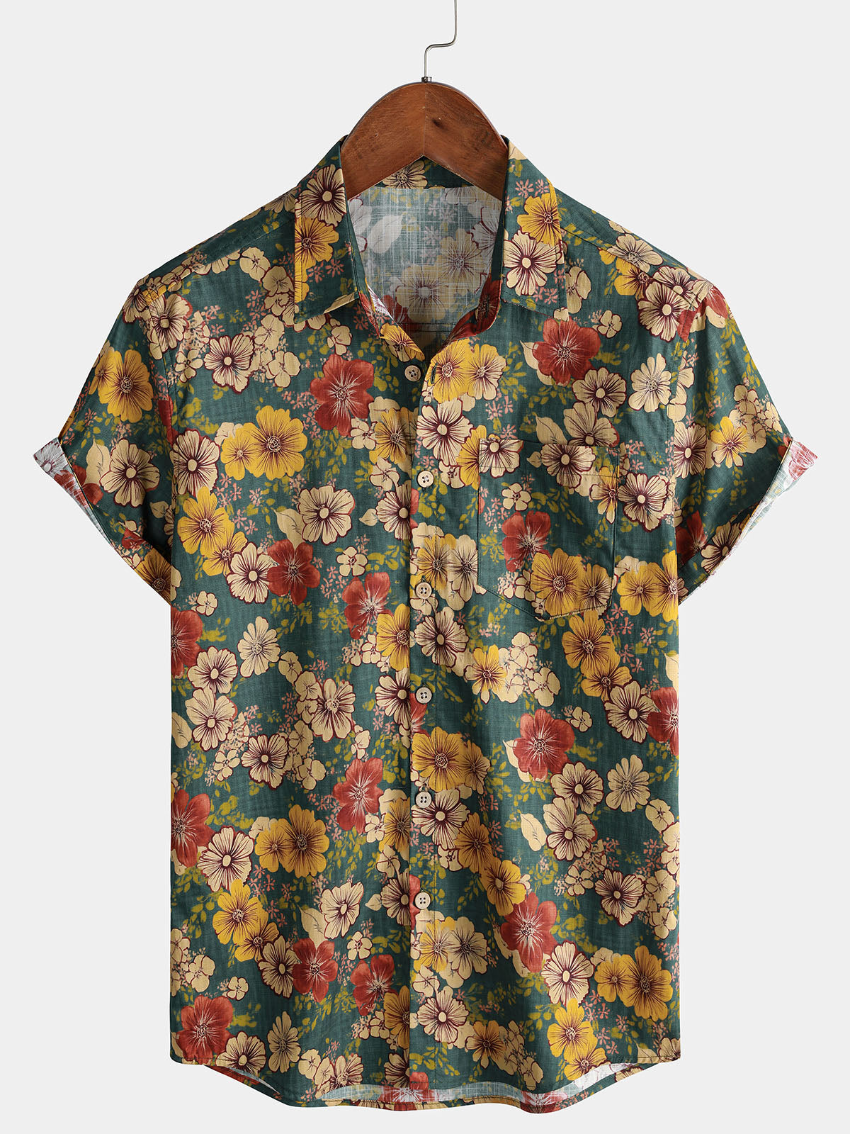 Men's Vintage Botanical Print Resort Breathable Short Sleeve Cotton Shirt