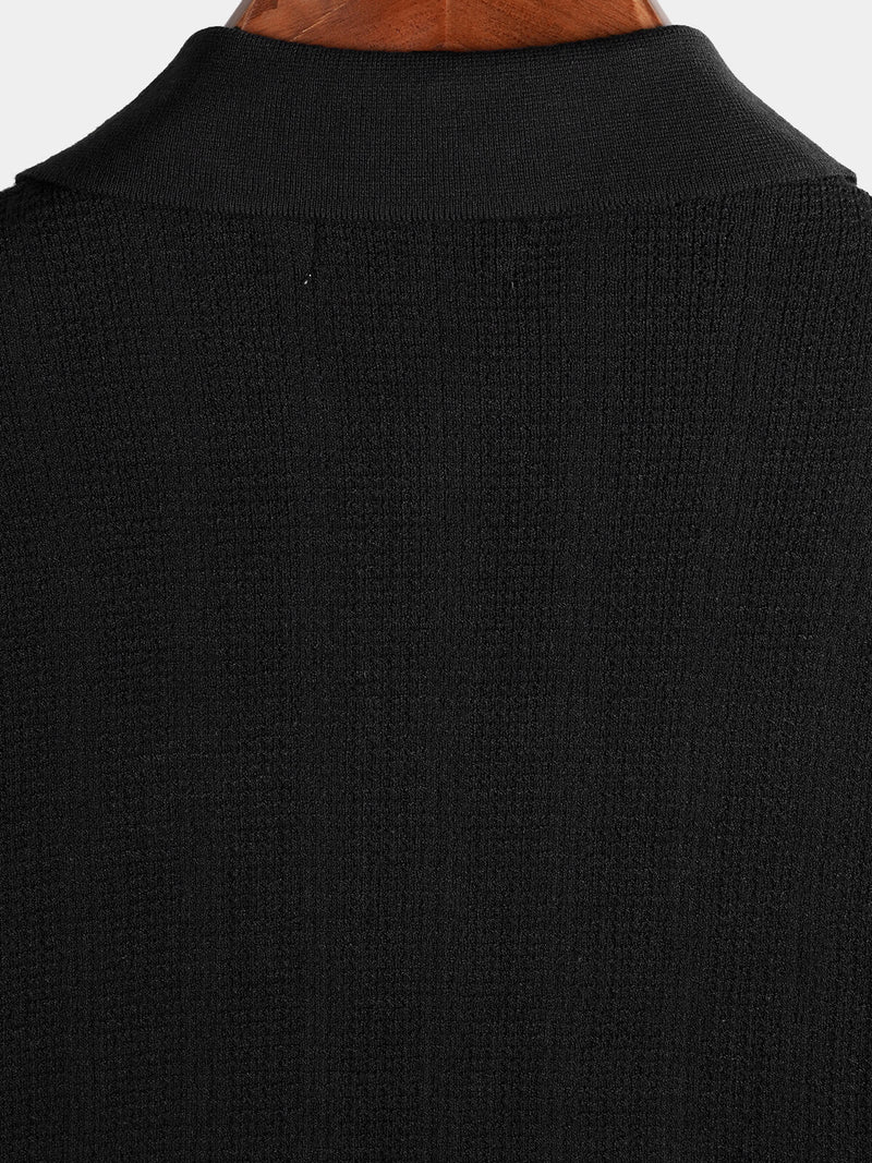 Men's Knit Casual Pocket Classic Ribbed Short Sleeve Golf Polo Shirt