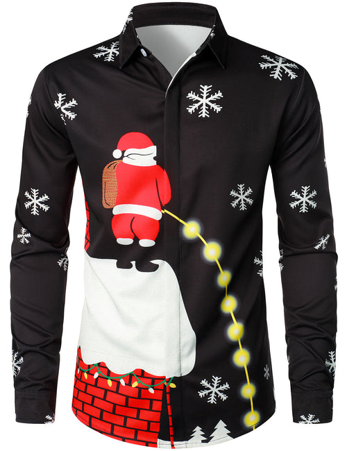 Bundle Of 4 | Men's Christmas Cute Santa Claus Funny Print Fancy Long Sleeve Shirts