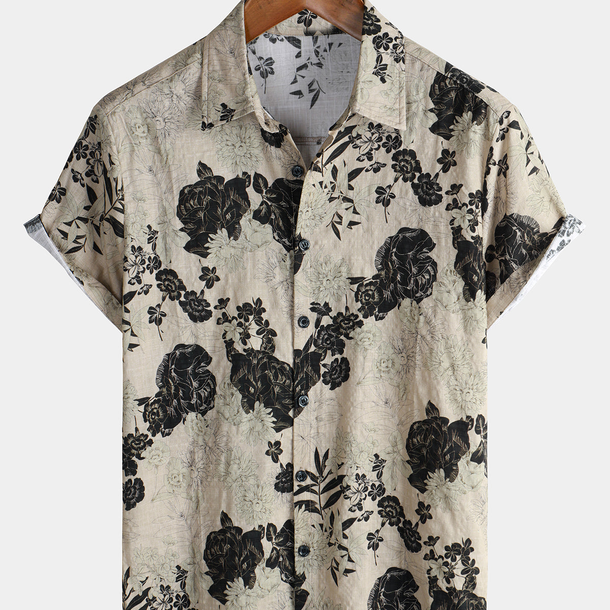 Men's Floral Vintage Short Sleeve Leisure Cotton Shirt