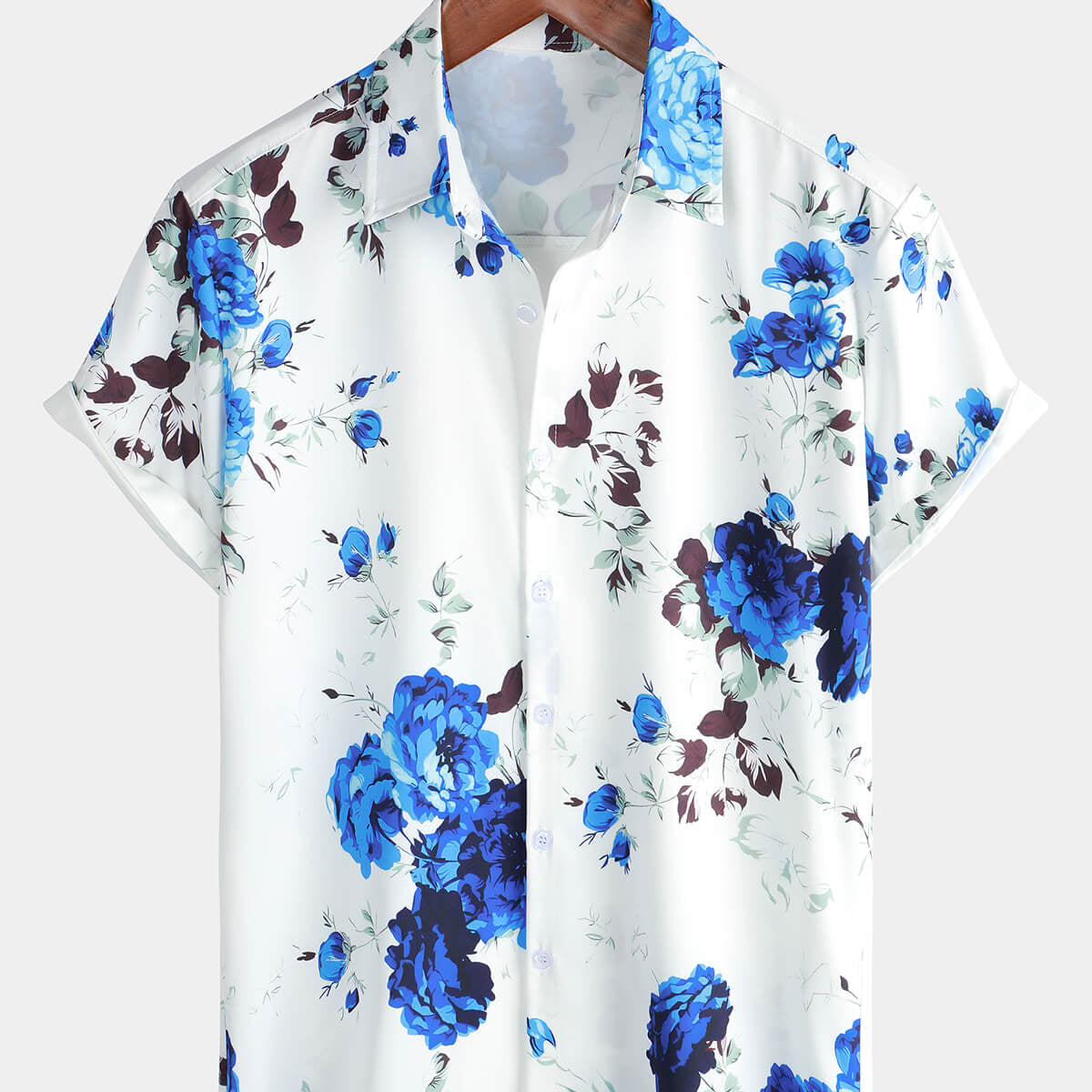 Men's Floral Holiday Casual Summer Short Sleeve Button Up Shirt