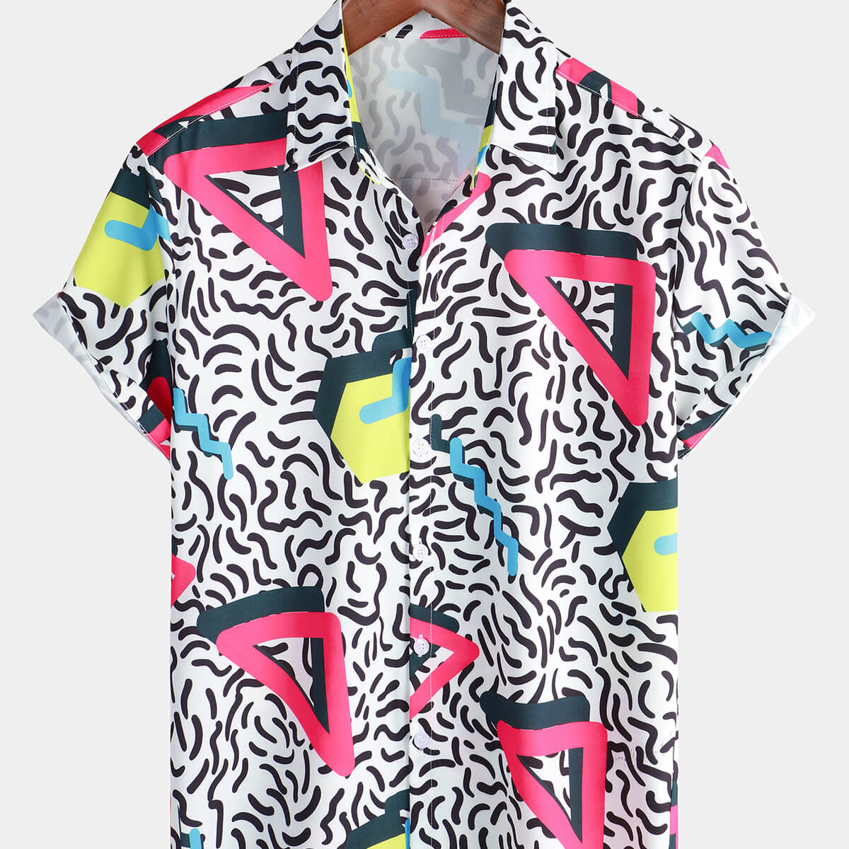 Men's Summer 90s Hawaiian Funny Disco Party Short Sleeve Button Up Shirt