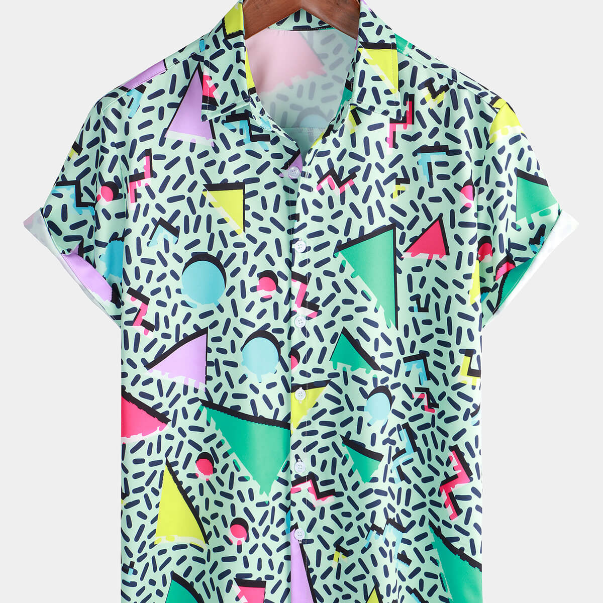 Men's Funny Summer Hawaiian 90s Disco Party Short Sleeve Button Up Shirt