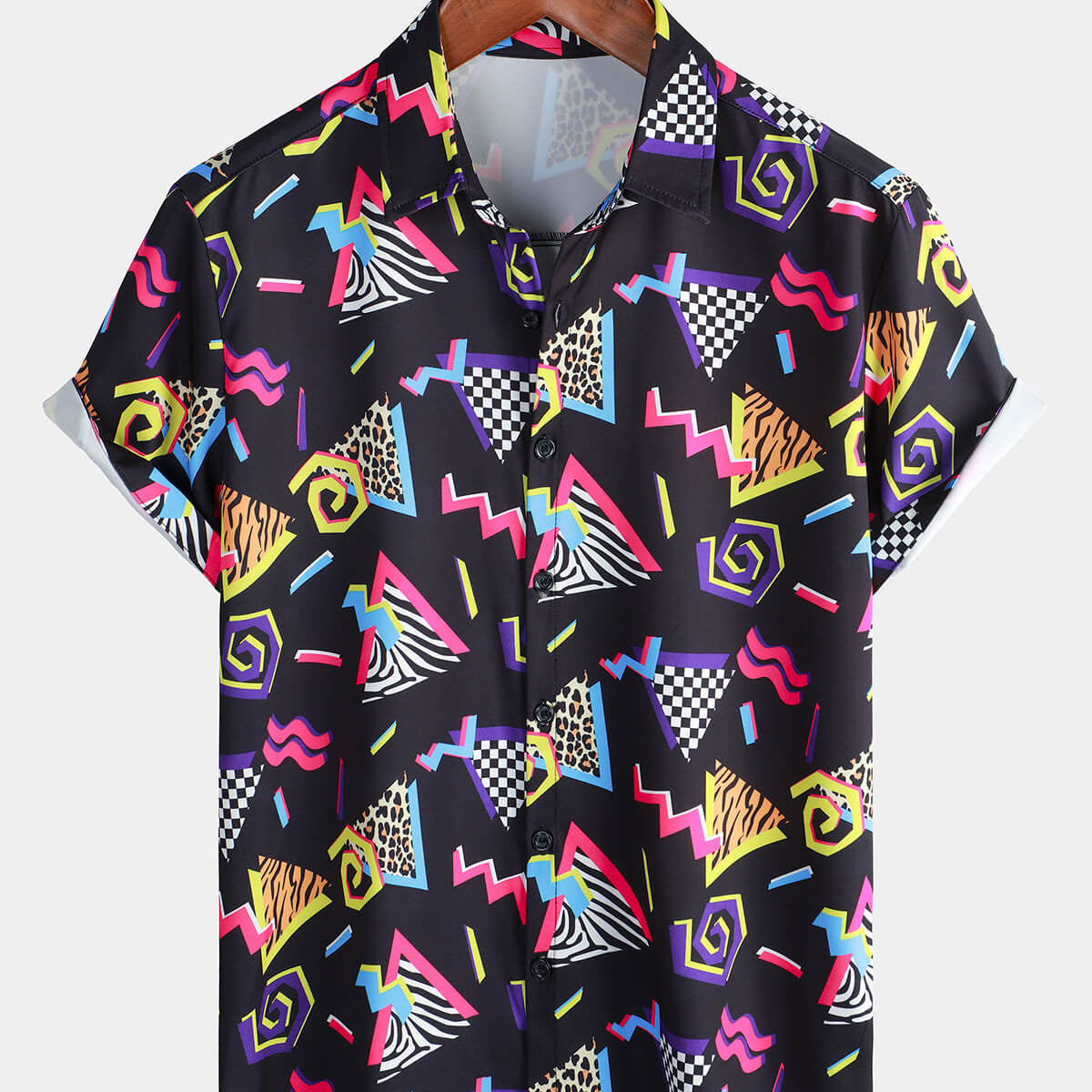 Men's Short Sleeve 90s Summer Hawaiian Funny Disco Party Button Up Shirt