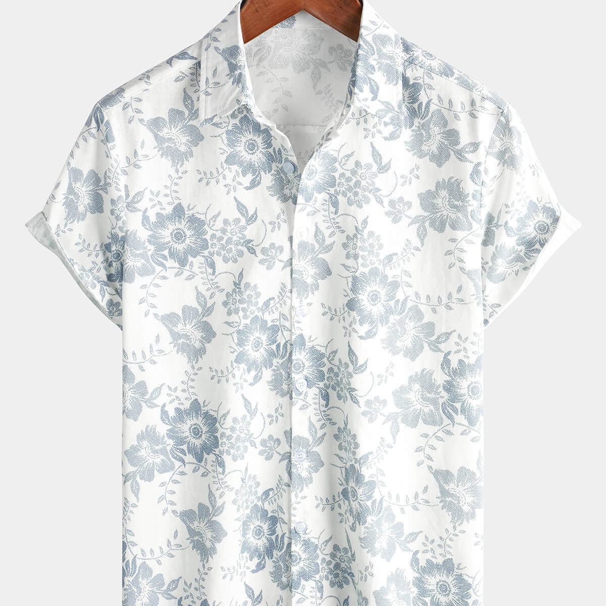 Camisa de verano hawaiana blanca con botones de manga corta transpirable de lino y algodón para vacaciones con estampado Floral vintage para hombre