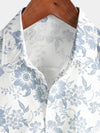 Men's Vintage Floral Print Flower Holiday Cotton Linen Breathable Short Sleeve Button Up White Hawaiian Summer Shirt