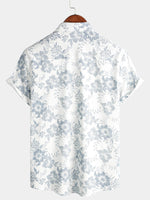 Men's Vintage Floral Print Flower Holiday Cotton Linen Breathable Short Sleeve Button Up White Hawaiian Summer Shirt