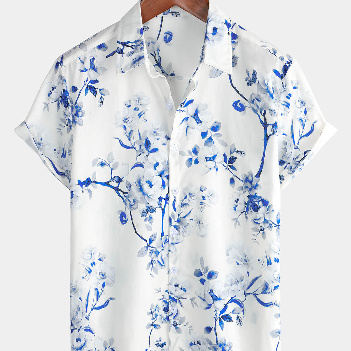 Men's Floral Holiday Casual Breathable Cotton Short Sleeve Button Up Shirt