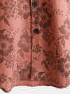 Men's Vacation Vintage Floral Print Cotton Linen Breathable Beach Short Sleeve Button Up Red Boho Shirt