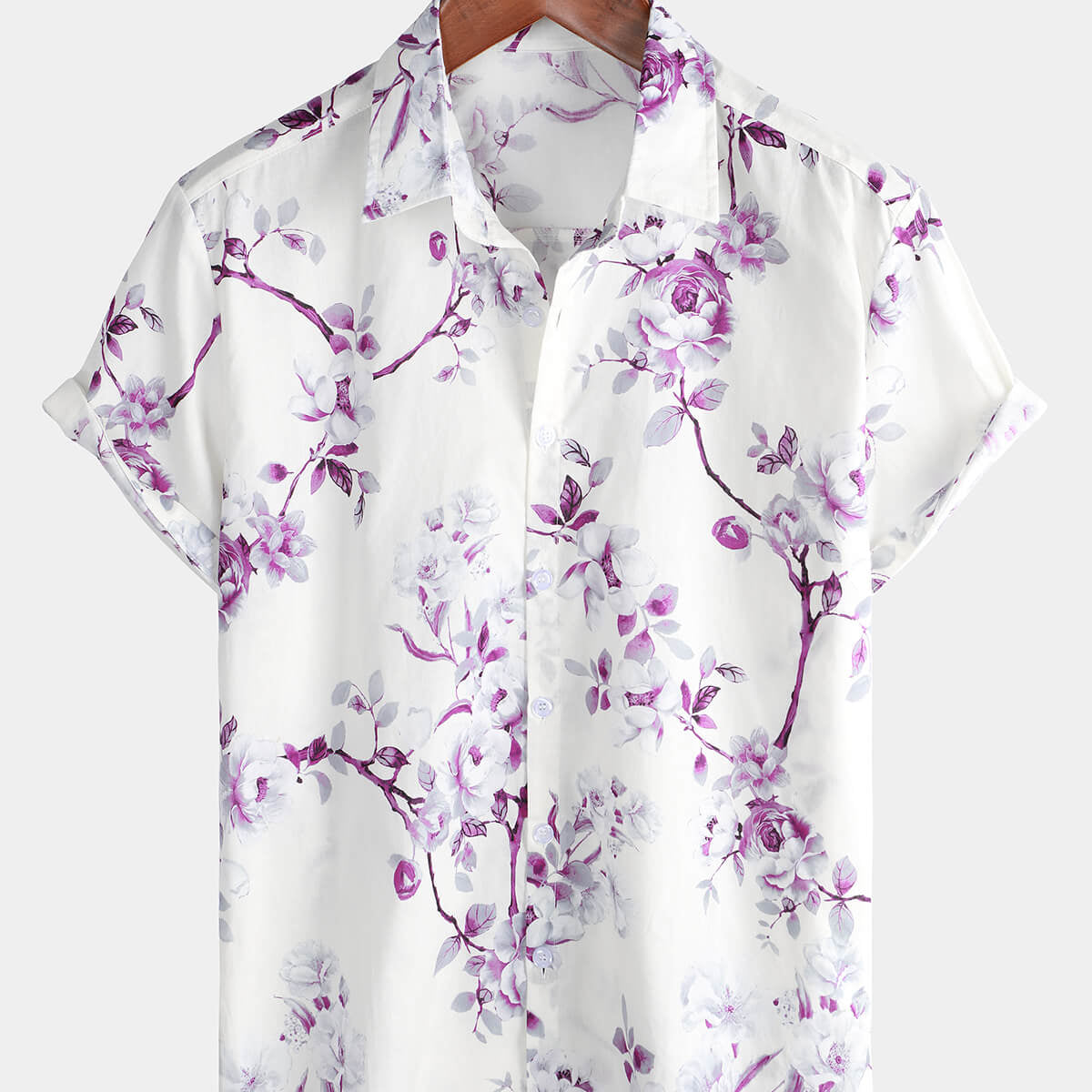 Men's Floral Casual Summer Cotton Short Sleeve Button Up Shirt