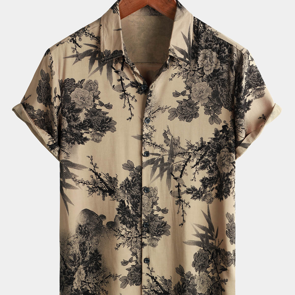 Camisa de manga corta con botones para vacaciones de rayón hawaiano de verano vintage floral de bambú para hombre