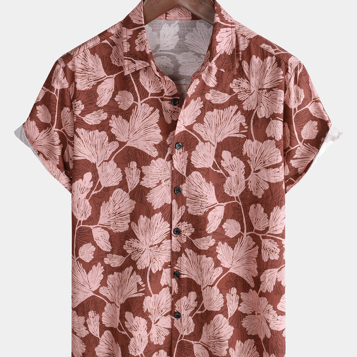 Men's Floral Tropical Holiday Casual Cotton Short Sleeve Button Up Shirt