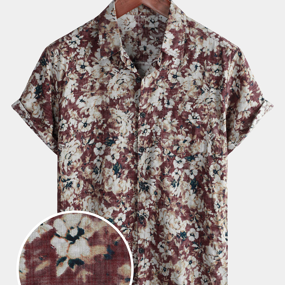 Men's Floral Holiday Casual Pocket Short Sleeve Button Up Shirt