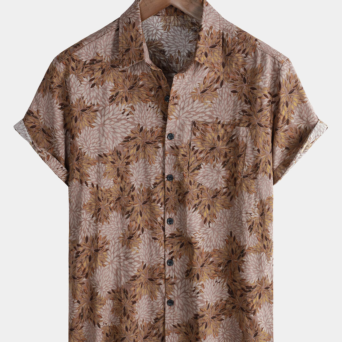 Men's Retro Pocket Floral Holiday Casual Summer Short Sleeve Button Up Shirt