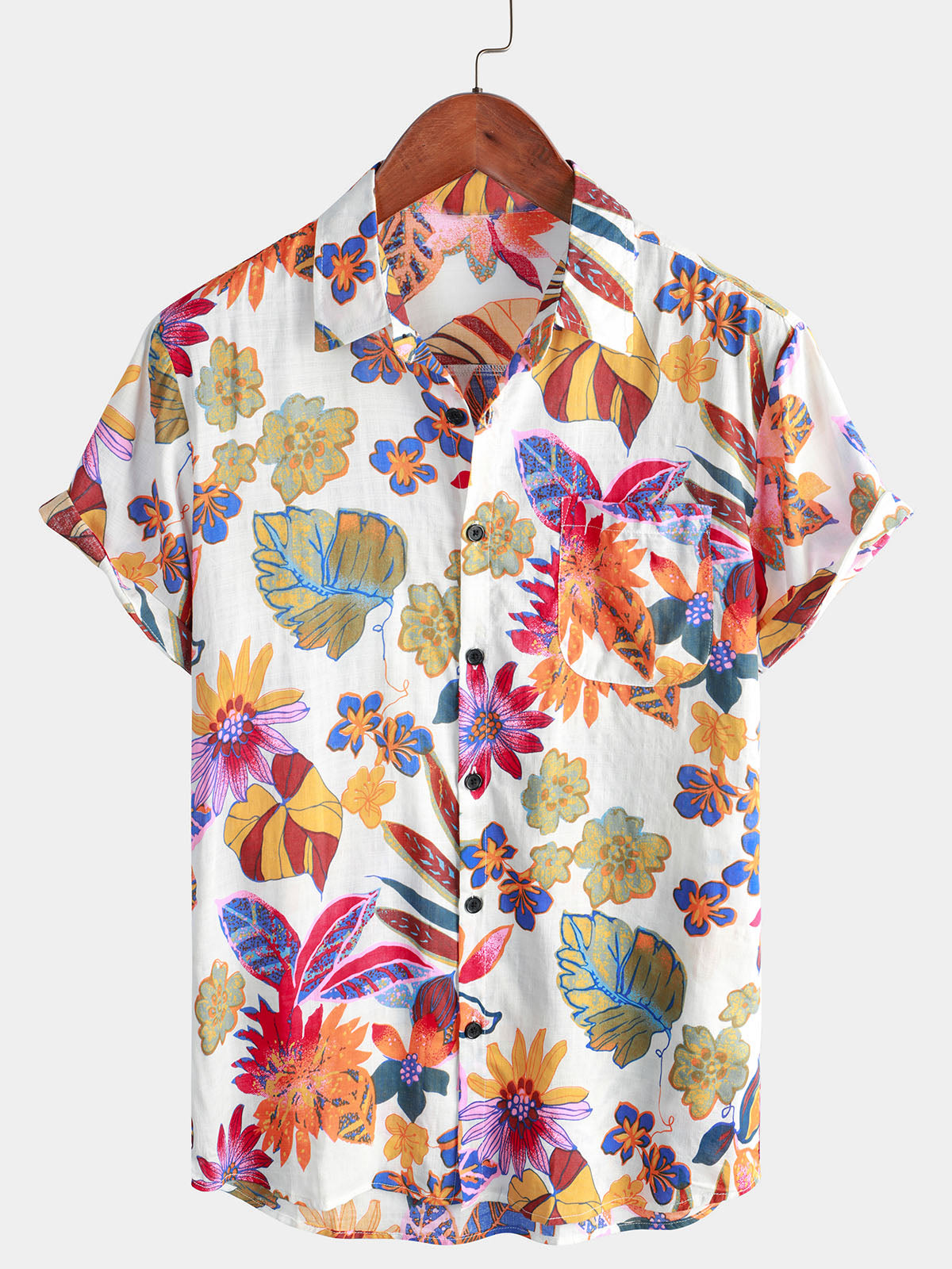 Men's Summer Colorful Floral Casual Vacation Flower Button Short Sleeve Summer Shirt