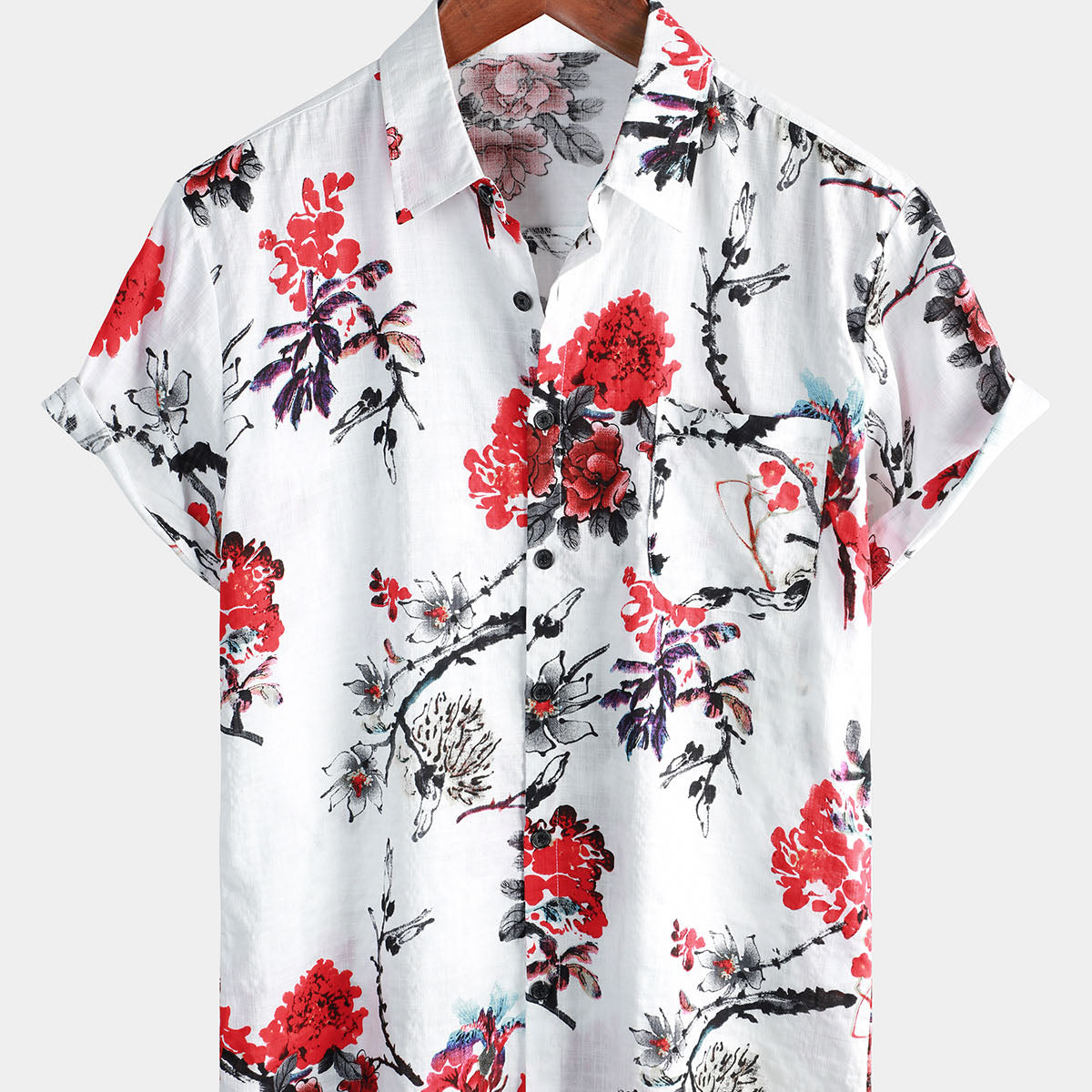 Camisa casual de verano de manga corta con estampado floral Art Cruise Beach para hombre