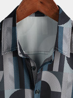Men's Summer Cool Vintage Geometric Art Print Button Up Short Sleeve Shirt