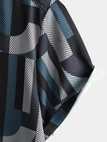 Men's Summer Cool Vintage Geometric Art Print Button Up Short Sleeve Shirt
