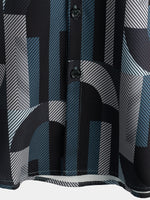 Men's Summer Cool Vintage Geometric Art Print Button Up Short Sleeve Shirt