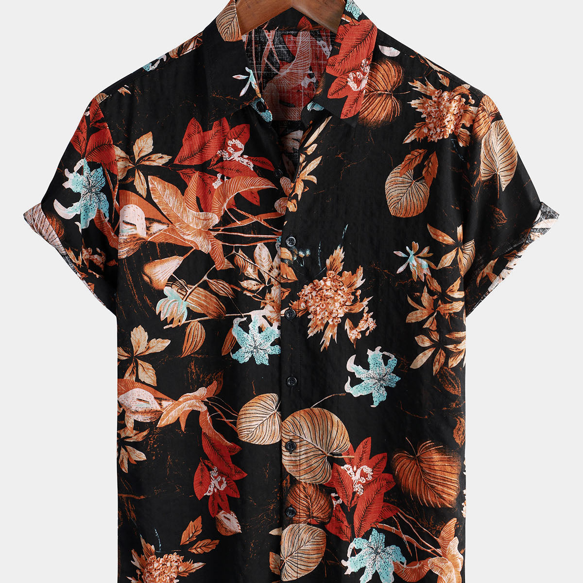Men's Vintage Floral Print Holiday Button Up Hawaiian Short Sleeve Shirt
