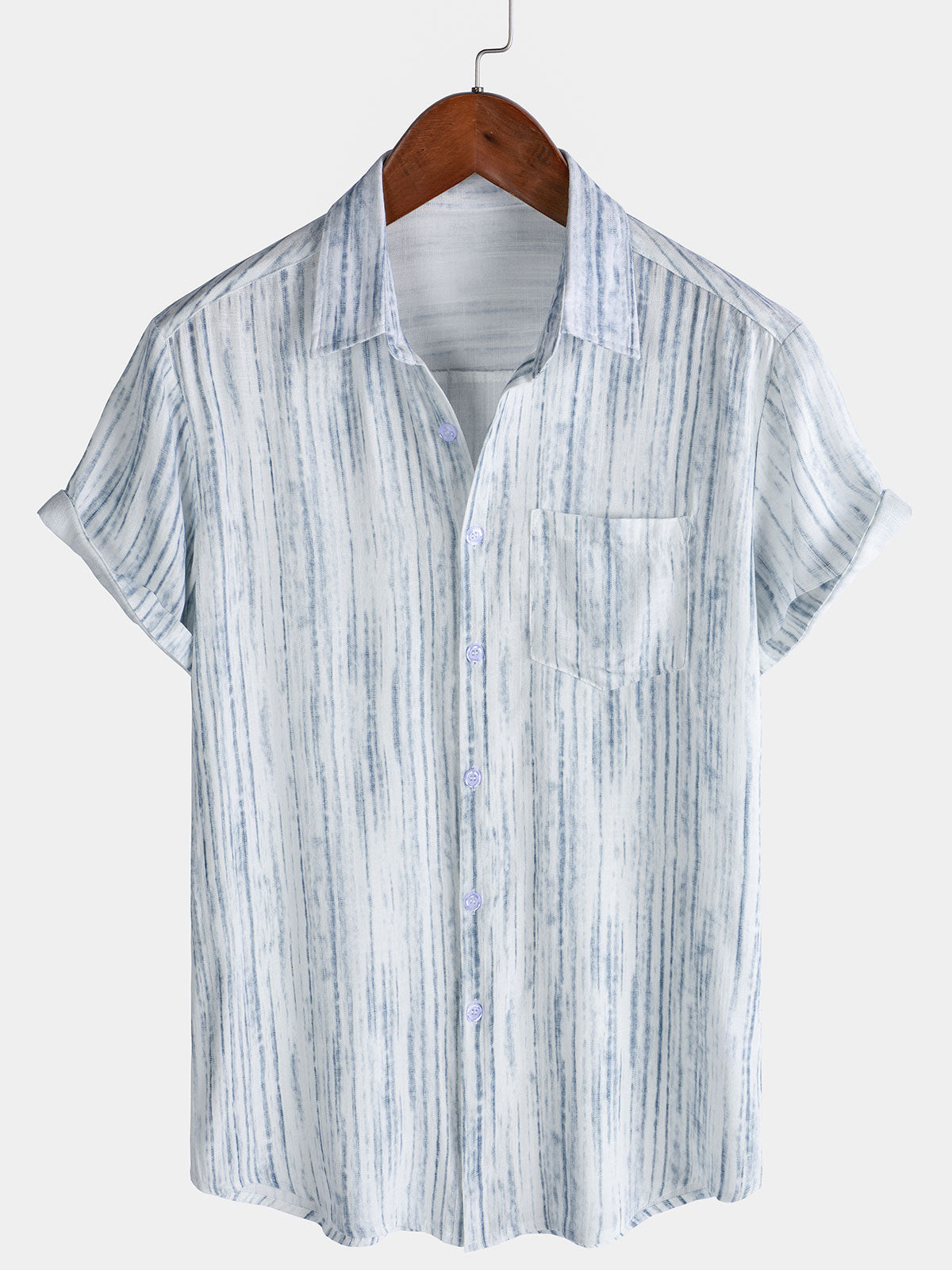 Men's Breathable Short Sleeve Pocket White Striped Shirt