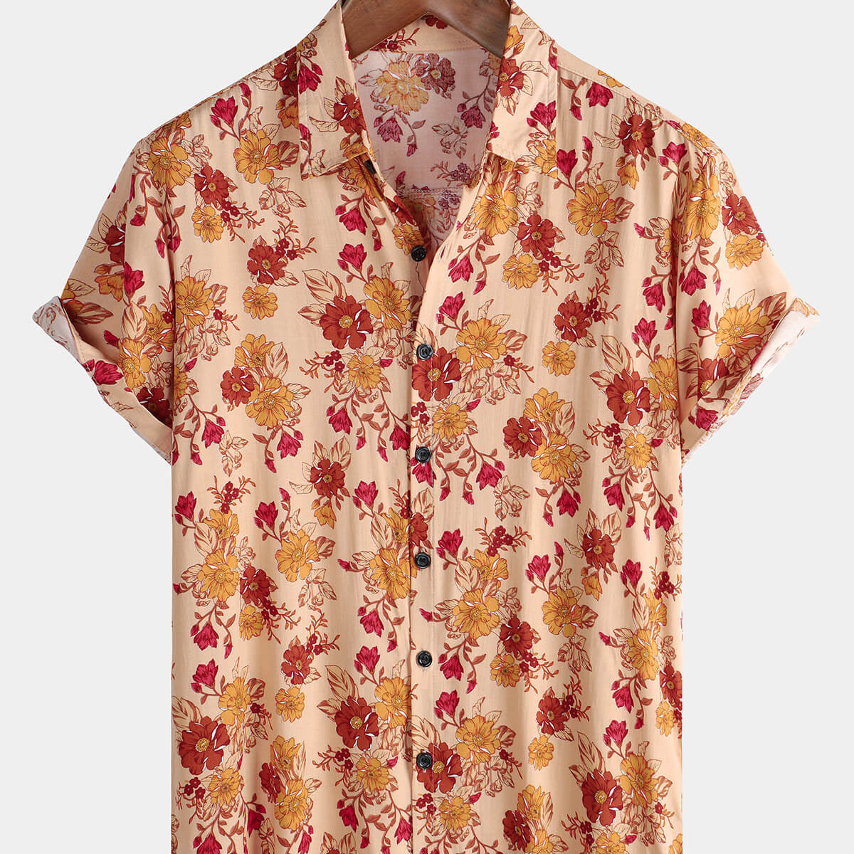 Men's Floral Holiday Casual Vintage Short Sleeve Button Up Shirt