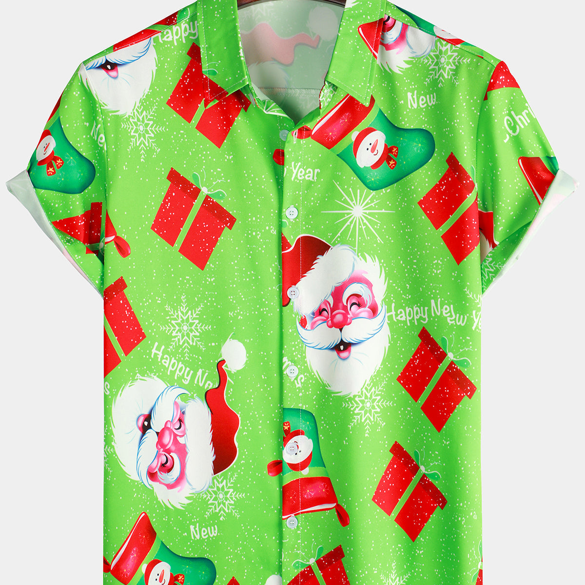 Camisa de manga corta con estampado de regalo y Papá Noel vintage para hombre, color verde, divertida camisa de manga corta con temática navideña