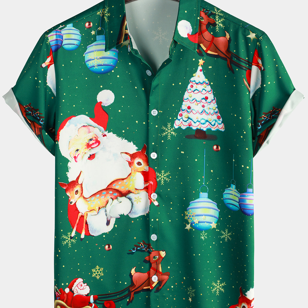 Camisa navideña de manga corta divertida con estampado de alce y Papá Noel vintage para hombre