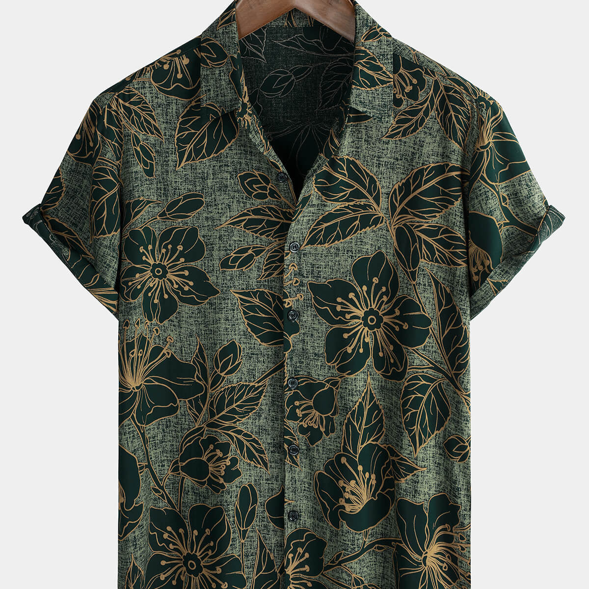 Men's Floral Vintage Green Summer Holiday Button Up Short Sleeve Shirt