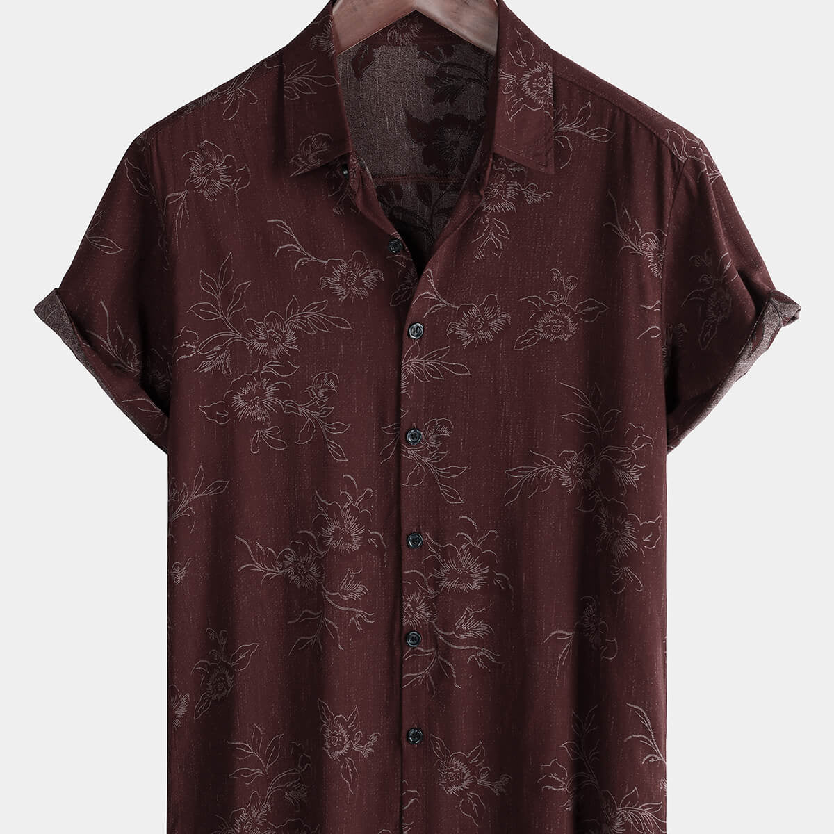 Men's Floral Holiday Red Casual Summer Short Sleeve Button Up Shirt