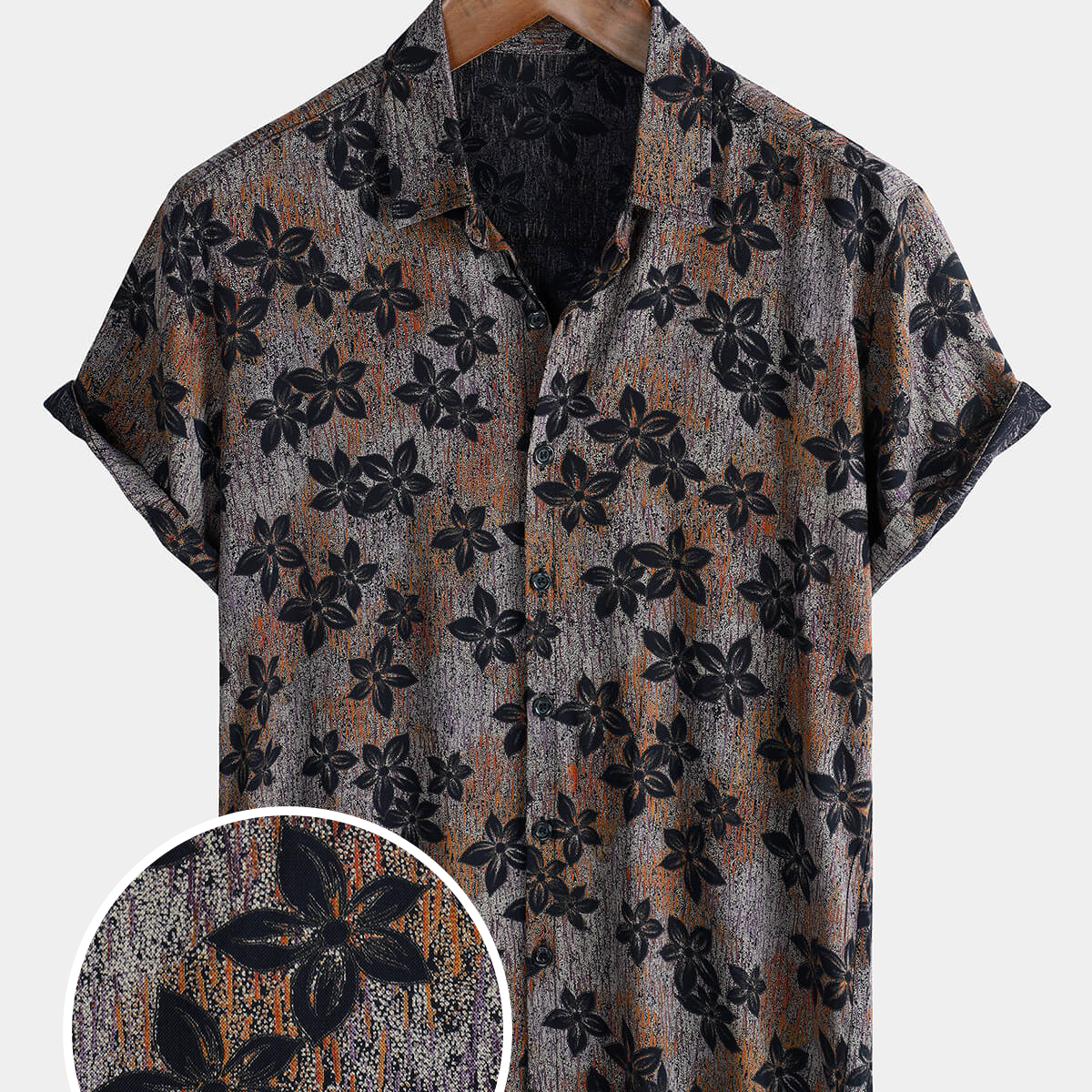 Men's Floral Navy Blue Holiday Casual Summer Short Sleeve Button Up Shirt