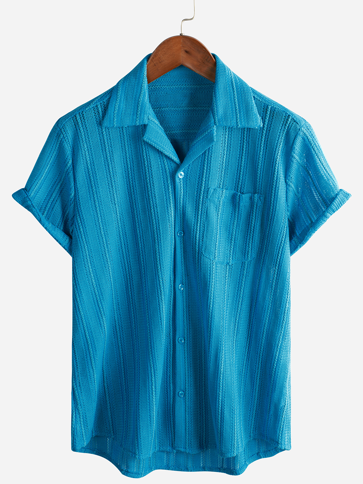 Men's Summer Lace Short Sleeve Casual Button Up Beach Shirt