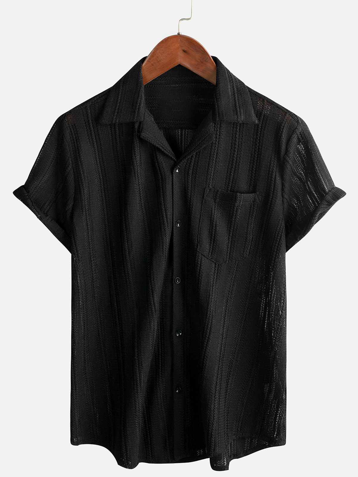 Men's Summer Lace Short Sleeve Casual Button Up Beach Shirt