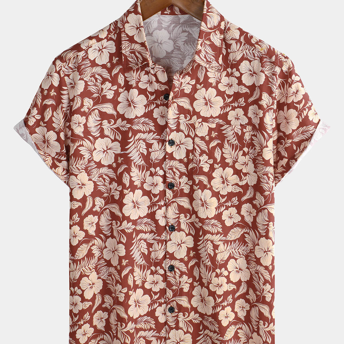 Men's Red Hawaiian Floral Holiday Casual Summer Short Sleeve Button Up Shirt