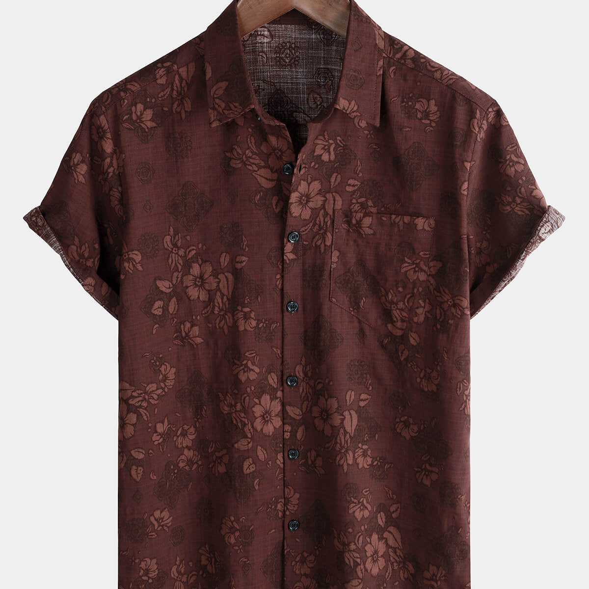Men's Floral Holiday Casual Summer Red Short Sleeve Button Up Shirt