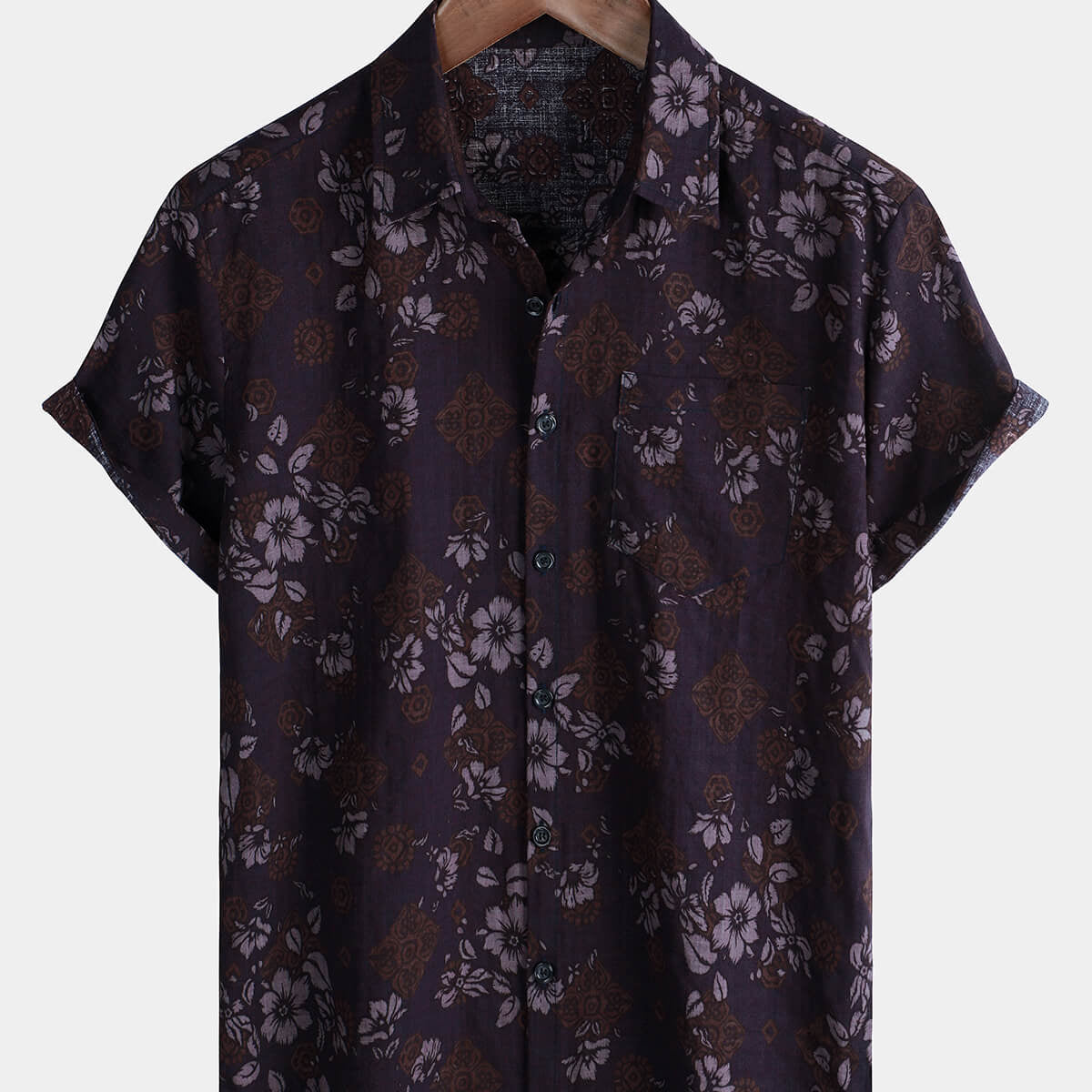 Men's Floral Retro Holiday Casual Summer Short Sleeve Button Up Shirt