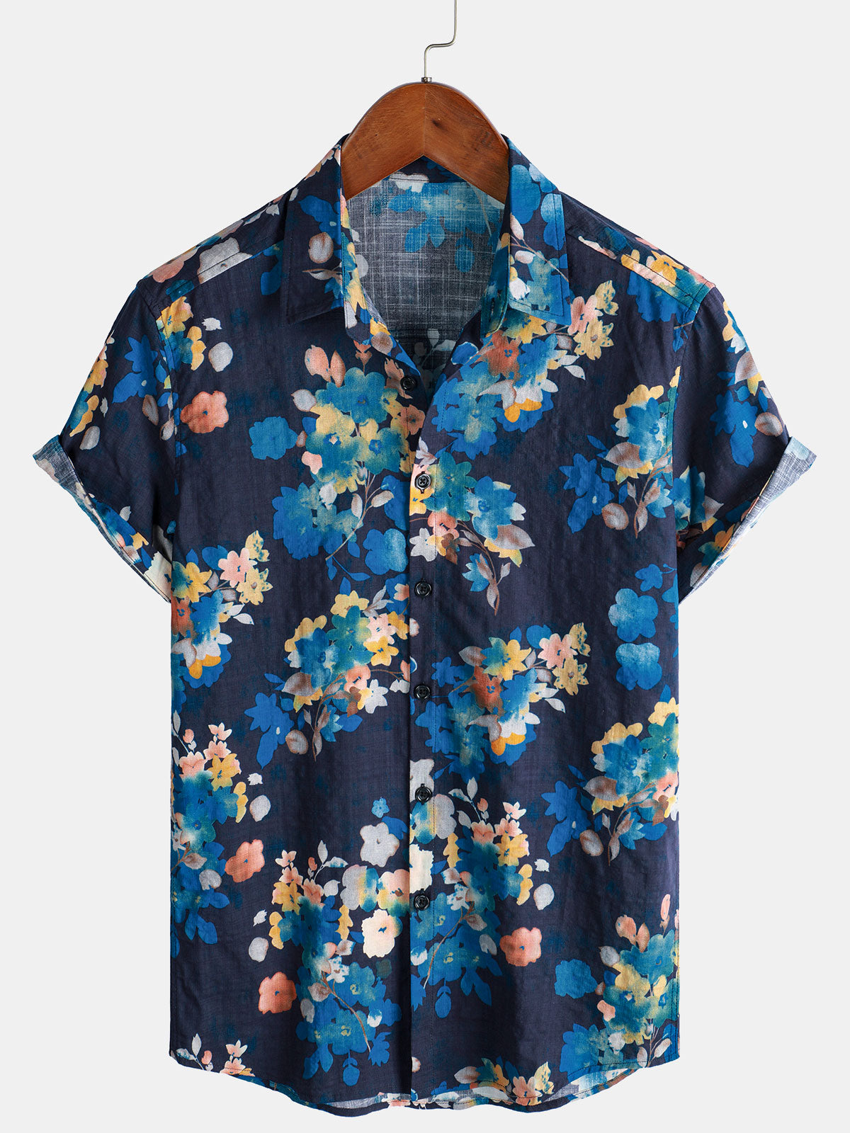 Men's Floral Casual Cotton Short Sleeve Beach Shirt
