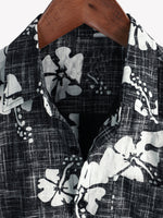 Men's Black Floral Vintage Short Sleeve Button Up Beach Tropical Hawaiian Shirt
