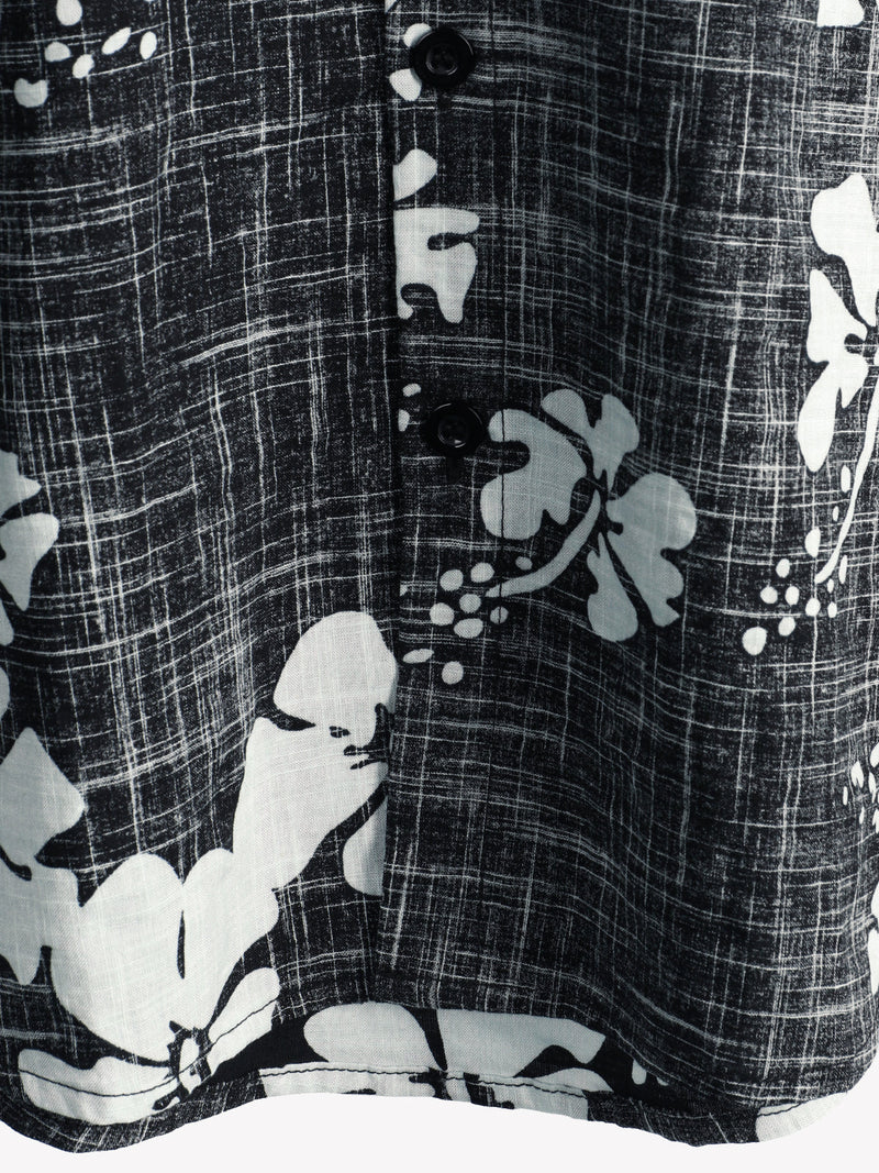 Men's Black Floral Vintage Short Sleeve Button Up Beach Tropical Hawaiian Shirt