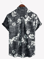 Men's Black Floral Vintage Short Sleeve Button Up Beach Tropical Hawaiian Shirt